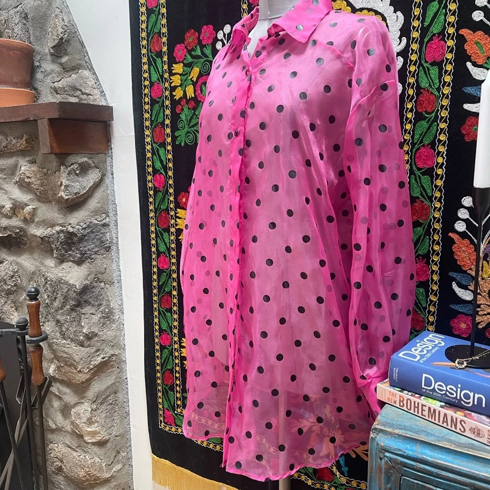Vintage Bill Blass Sheer Oversized Button Up - Picture 5 of 8